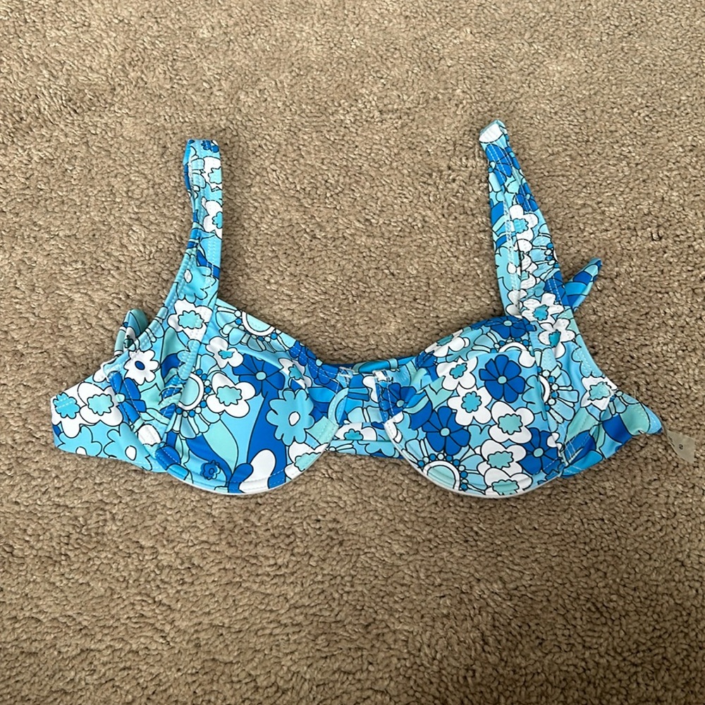 blue floral bikini top
